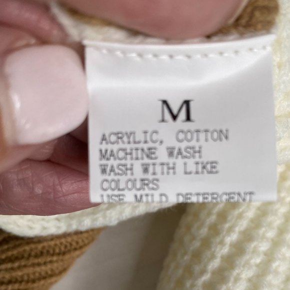 Zaful NWT Womens Blue, Tan, and White Twisted Front Sweater Size M Colorblock - Picture 5 of 10